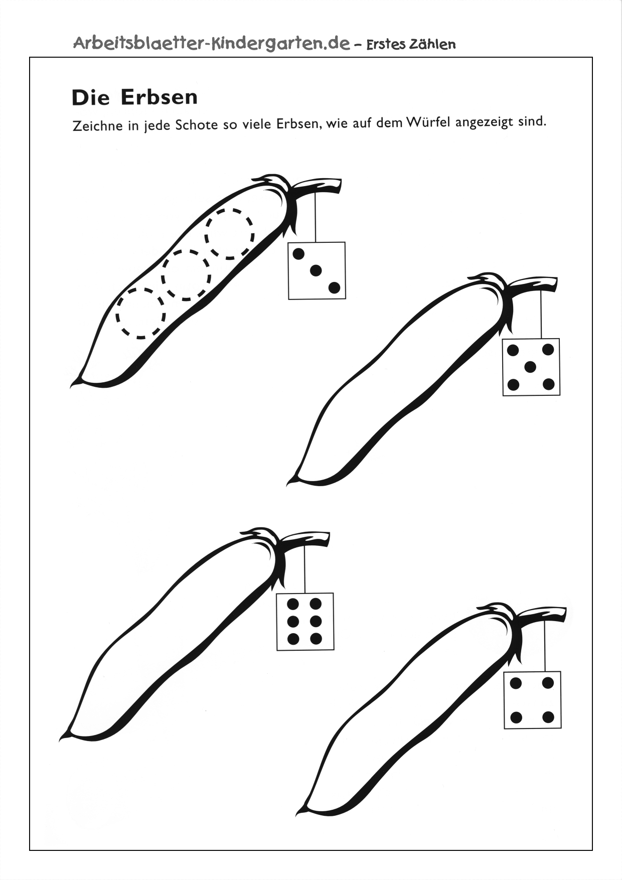 Arbeitsblatt Erstes Zaehlen - Erbsen zählen