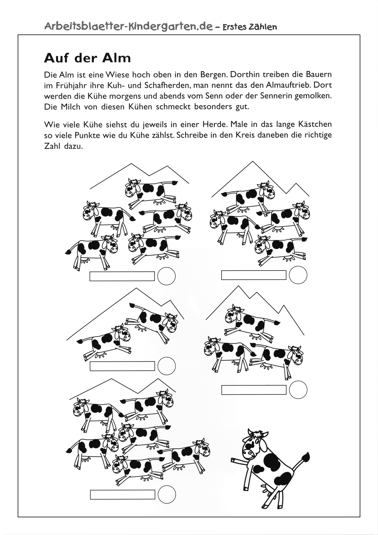 Arbeitsblatt Erstes Zaehlen - Kühe zählen