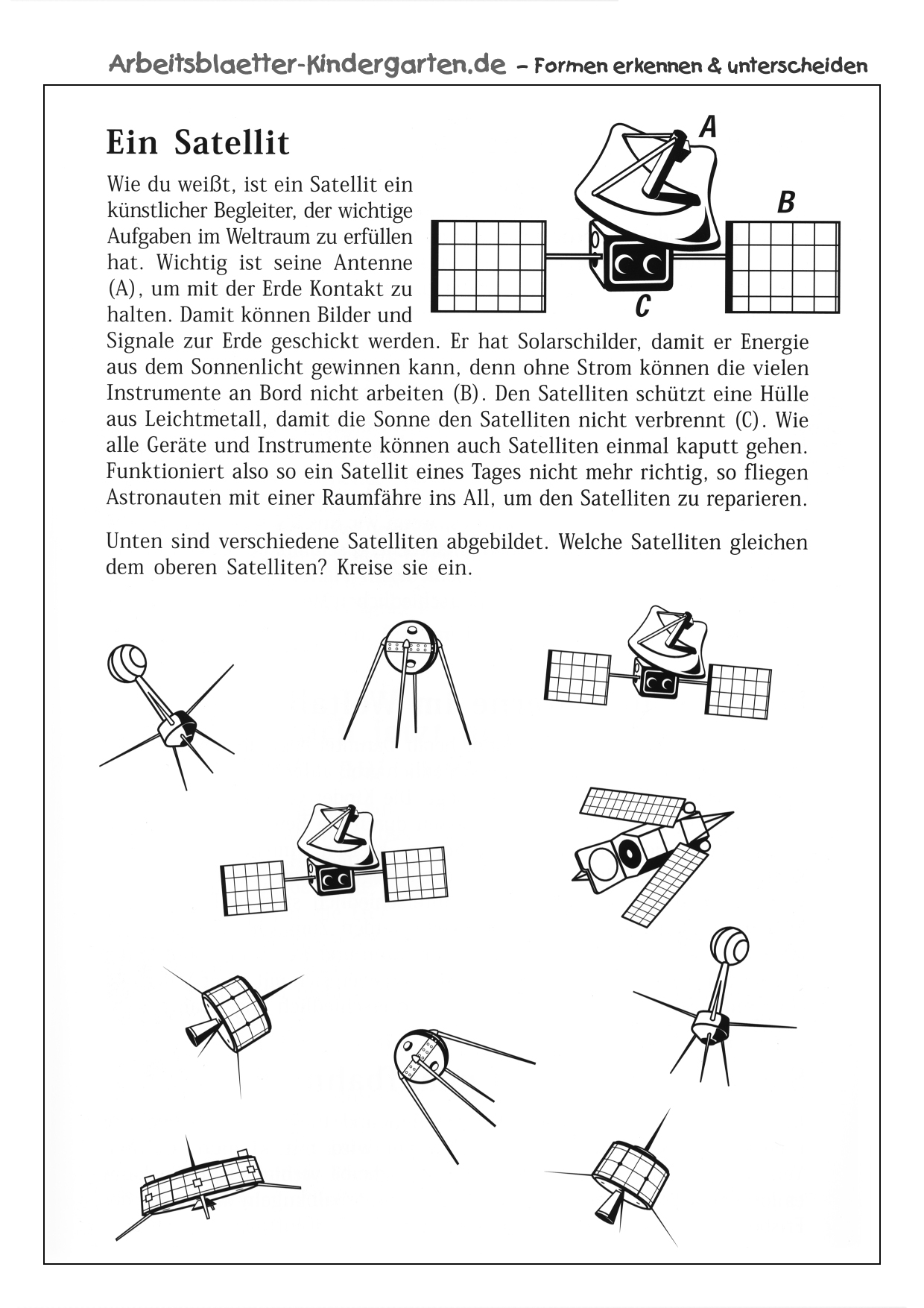 Arbeitsblatt Formen erkennen - Satellit