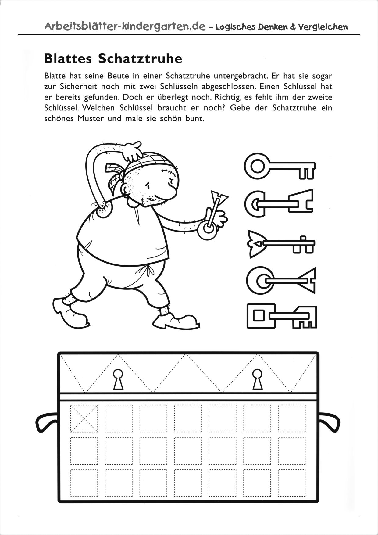 Arbeitsblatt logisches Denken - Blattes Schatztruhe