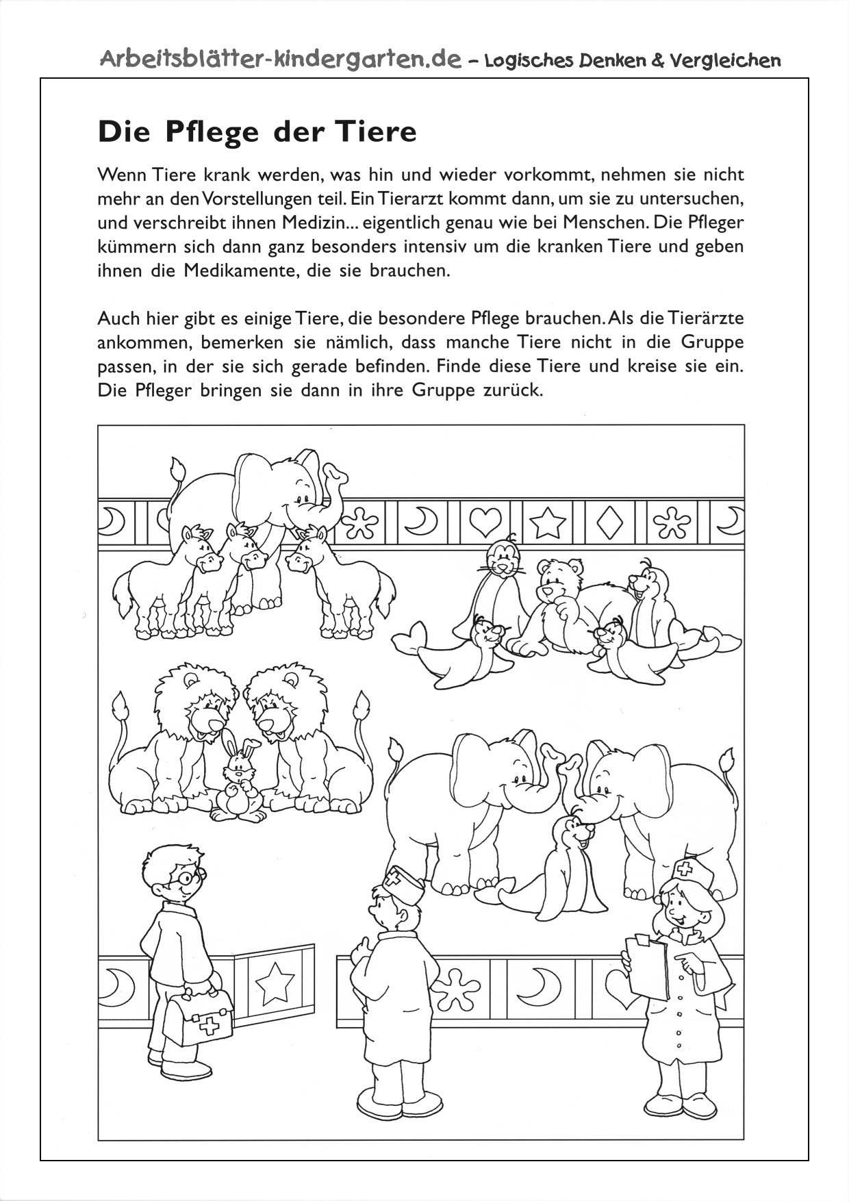 Arbeitsblatt logisches Denken - Die Pflege der Zirkustiere