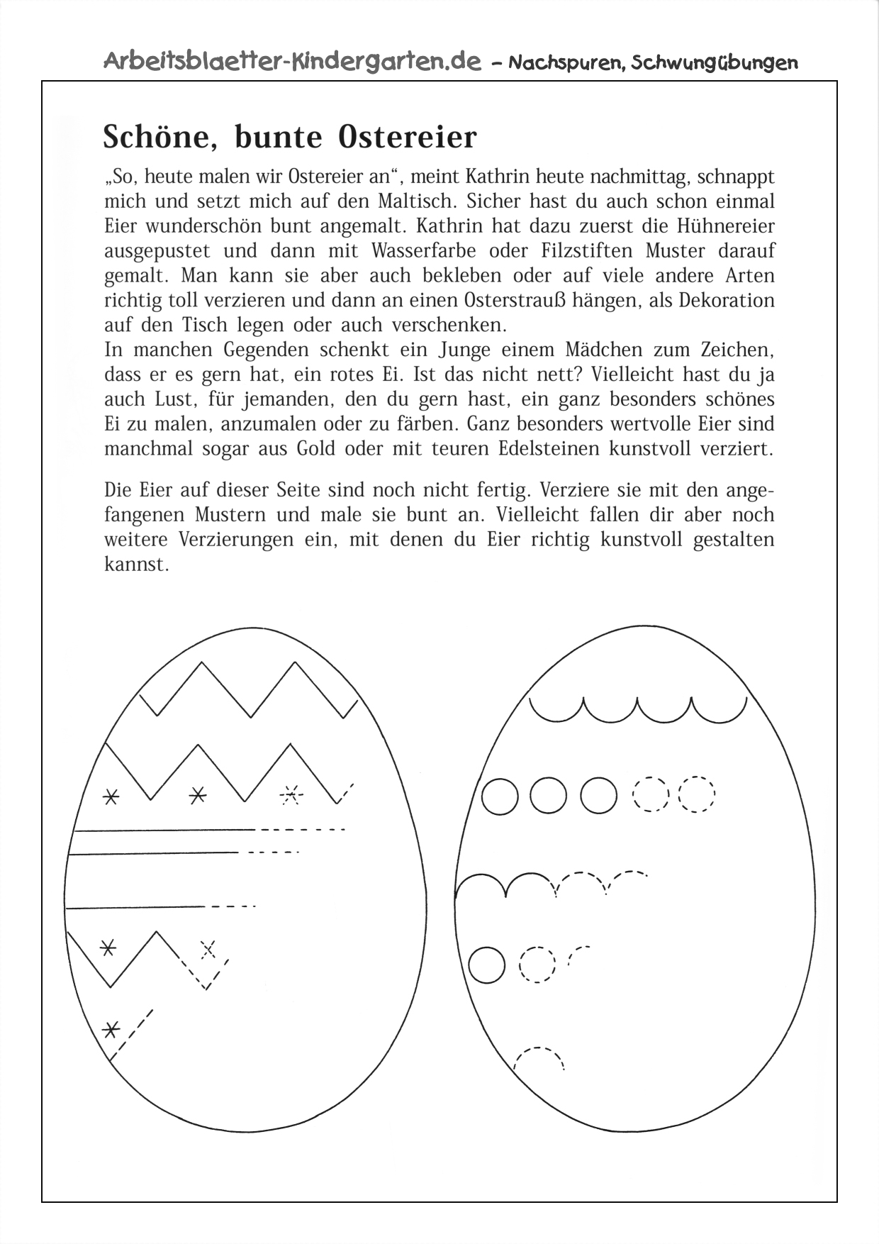 Arbeitsblatt Nachspuren - Schöne, bunte Ostereier